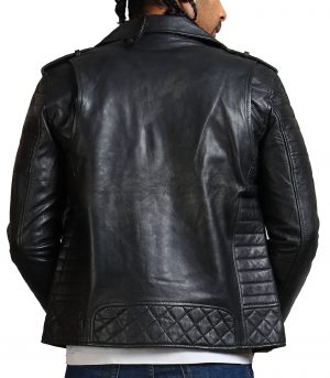 Mens Black Boda Biker Leather Jacket - Image 5