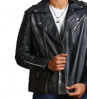 Mens Black Boda Biker Leather Jacket - Image 7