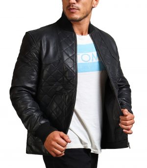 David Quilted Black Leather Jacket - Image 2