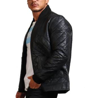 David Quilted Black Leather Jacket - Image 3