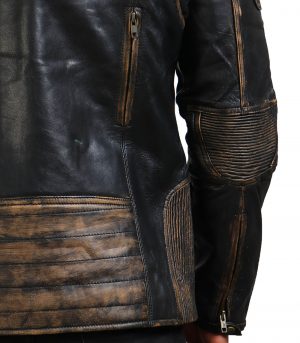 Moto Distressed Black Vintage Cowhide Leather Jacket - Image 7