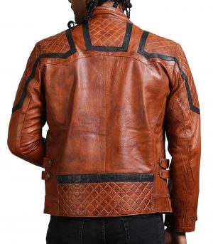 Designer Men Brown Waxed Leather Jacket - Image 4