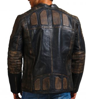 Dodge Distressed Black Leather Motorcycle Jacket