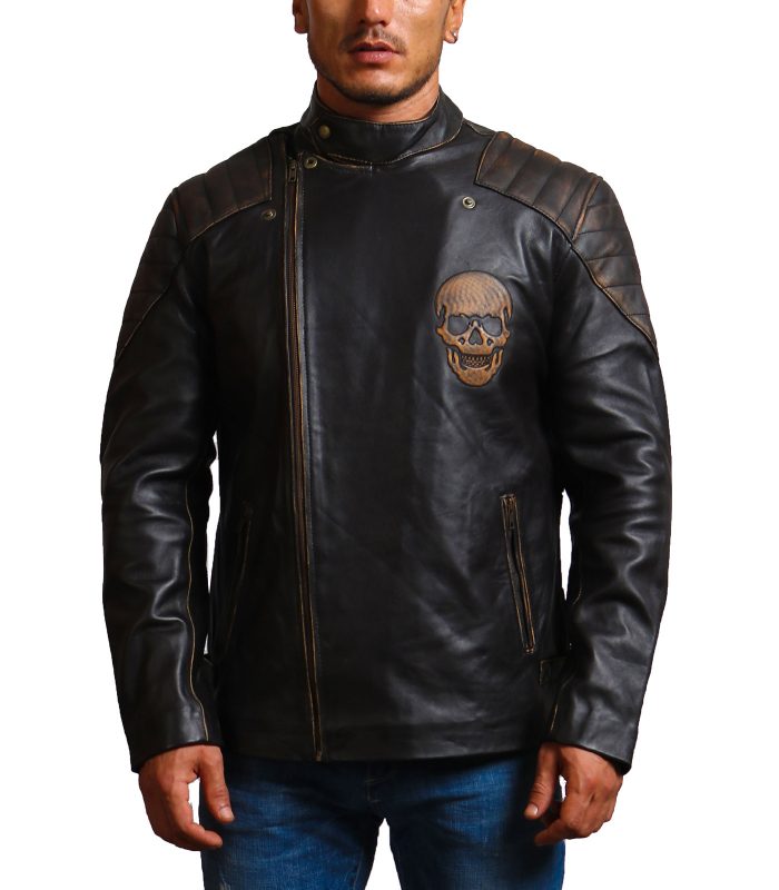 Ride Skull Motorcycle Cowhide Leather Jacket For Sale