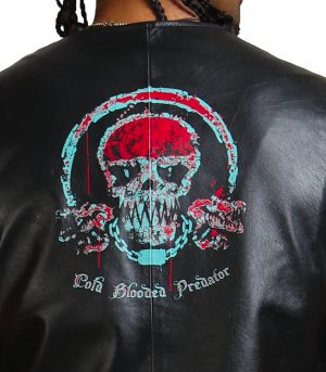Blood Skull Printed Men Black Leather Vest - Image 4