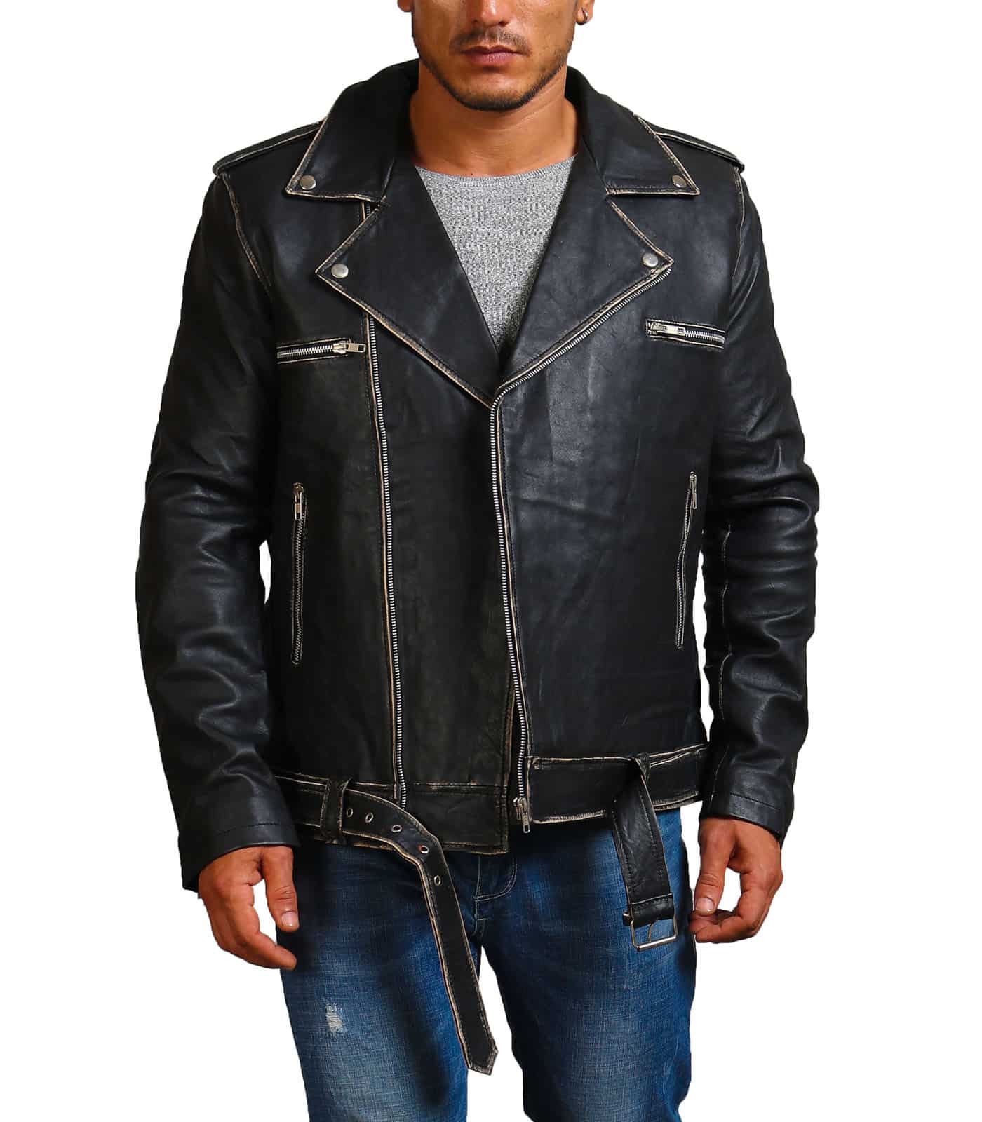 Joker Black Brando Distressed Leather Jacket - USA Leather Factory