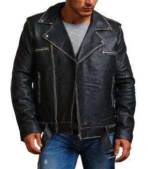 Joker Black Brando Distressed Leather Jacket - Image 4