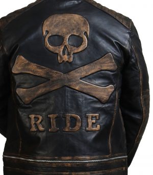 Bones and Skull Black Zipper Biker Jacket - Image 7