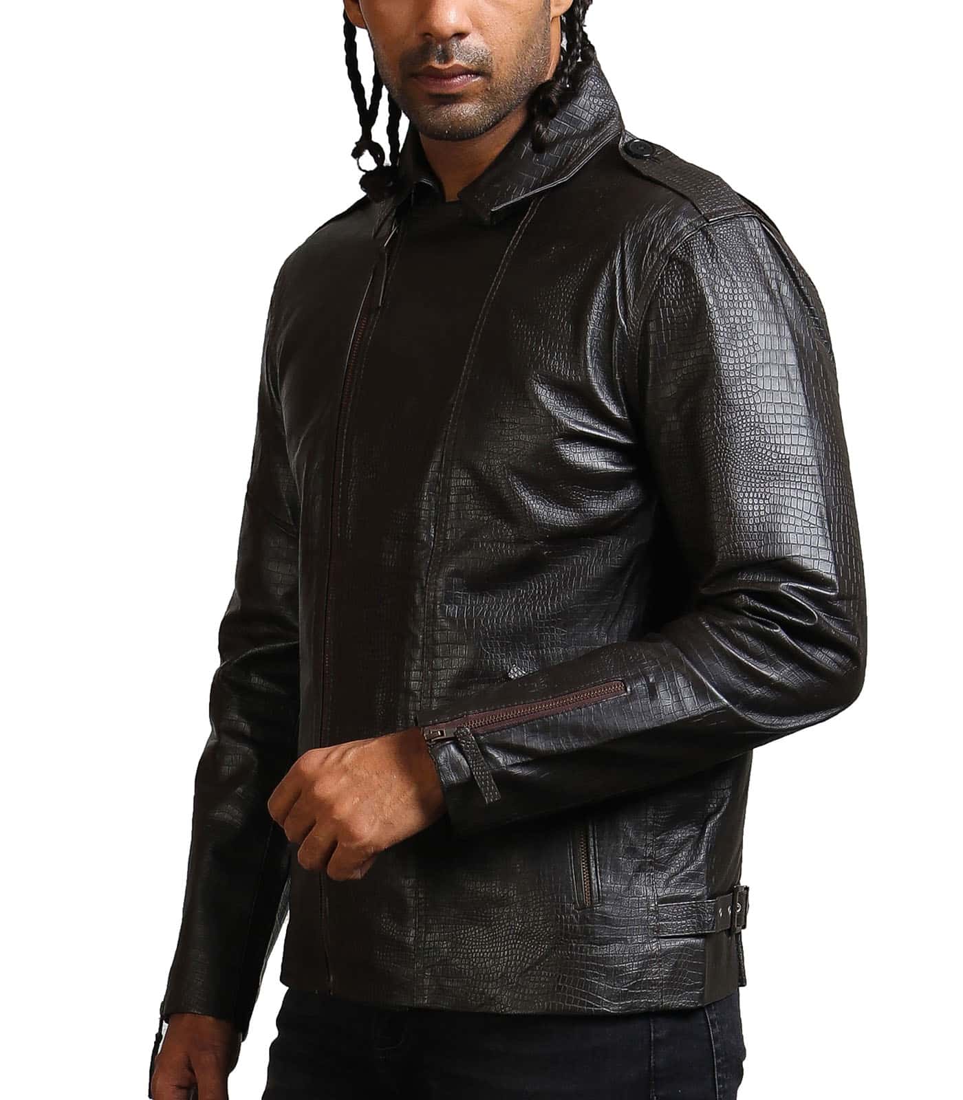 Snake Embossed Men Black Leather Jacket USA Leather Factory