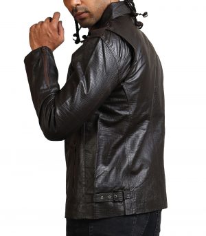 Snake Embossed Men Black Leather Jacket - Image 4