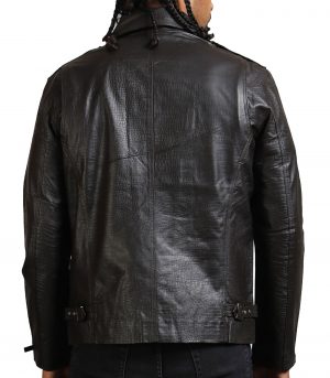 Snake Embossed Men Black Leather Jacket - Image 5
