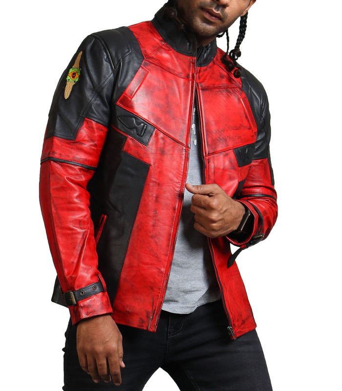 DP Men Red Blood Waxed Leather Jacket | USA Leather Factory