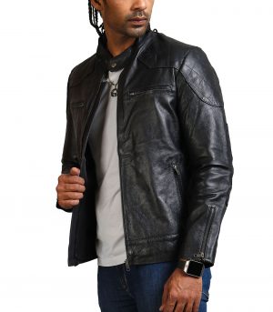 David Black Biker Leather Jacket - Image 2