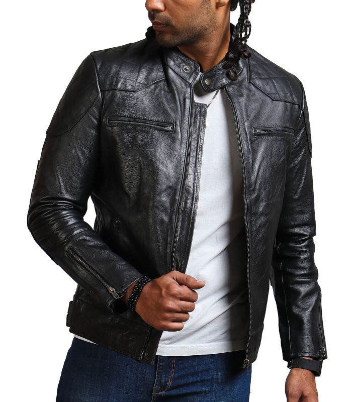 David Beckham Black Biker Leather Jacket Sale USA