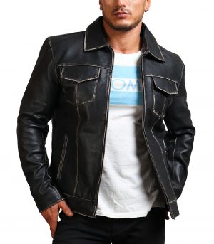 David Star Men Vintage Cowhide Leather Jacket - Image 2
