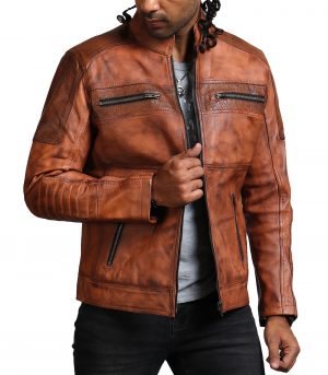 Designer Cafe Racer Vintage Brown Leather Jacket Sale