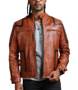 Designer Men Brown Waxed Leather Jacket