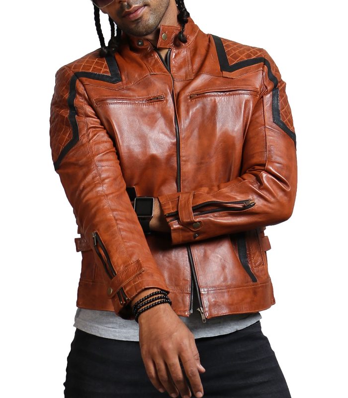 Designer Men Brown Waxed Leather Jacket