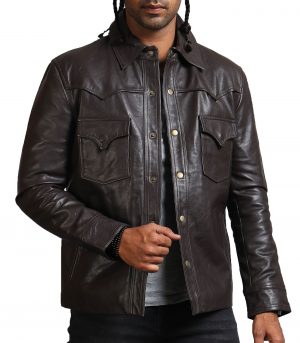 Flap Pocket Choco Brown Leather Jacket