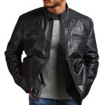 Garcia Mens Cafe Racer Black Leather Jacket Sale