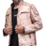 White Waxed Vintage Cafe Racer Leather Jacket USA