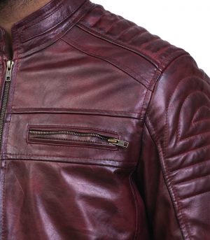 Vintage Maroon Waxed Cafe Racer Leather Jacket - Image 7