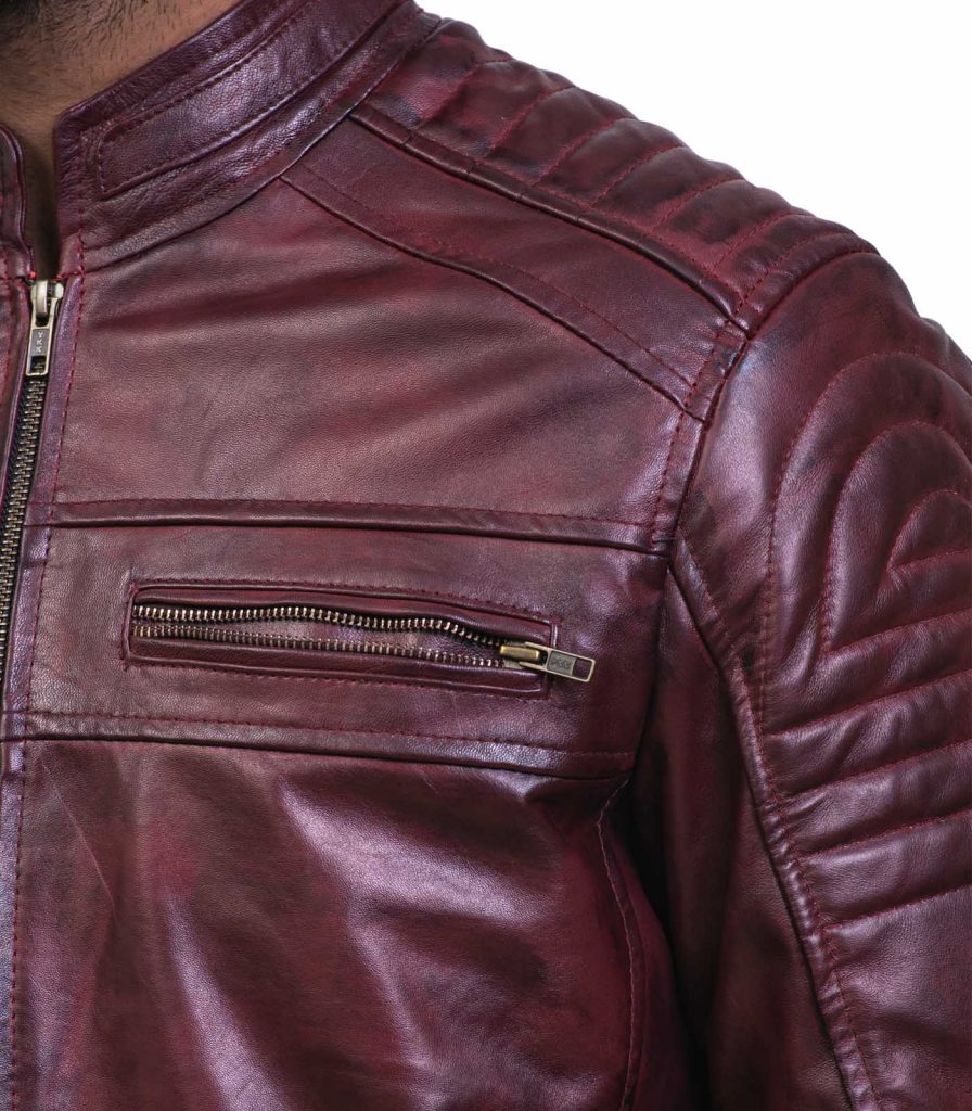 Vintage Maroon Waxed Cafe Racer Leather Jacket | USA Leather Factory