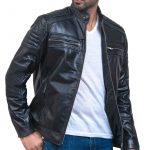 Cafe Racer Men Black Leather Jacket Sale USA
