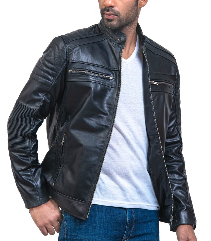 Cafe Racer Men Black Leather Jacket Sale USA