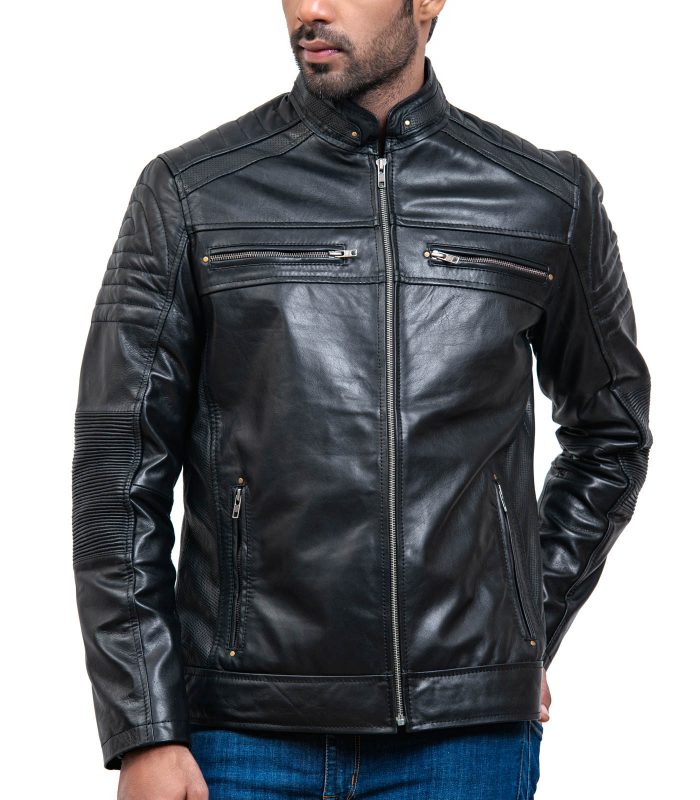 Cafe Racer Men Black Leather Jacket Sale USA Sale