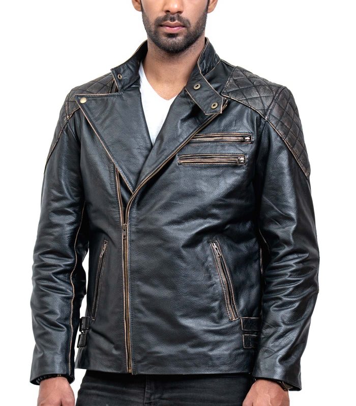 Skull Leather Distressed Cowhide Motorcycle Jacket Sale USA