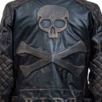 Skull Leather Distressed Cowhide Motorcycle Jacket - Image 7