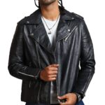 Mens Black Boda Biker Leather Jacket - Image 2