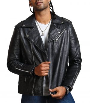 Mens Black Boda Biker Leather Jacket - Image 2