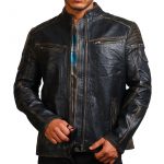 Moto Distressed Black Vintage Cowhide Leather Jacket