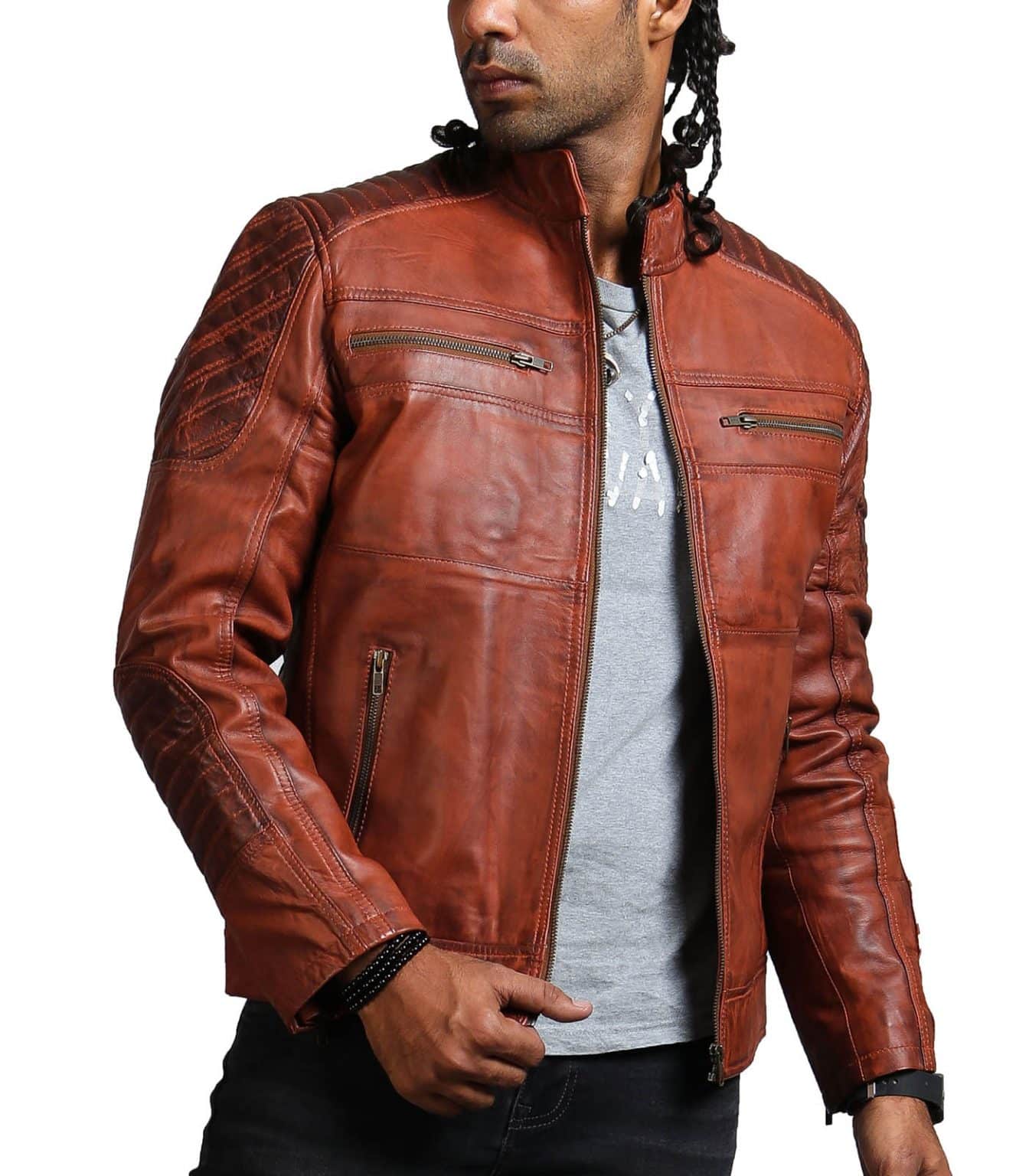 SCARECROW Brown Vintage Leather Jacket for Men | USA Leather Factory