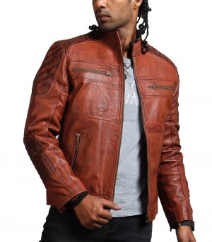 Scarecrow Men Brown Vintage Leather Jacket Sale USA Leather Factory