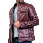 Vintage Maroon Waxed Cafe Racer Leather Jacket Sale USA