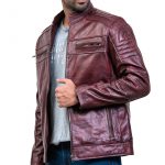 Vintage Maroon Waxed Cafe Racer Leather Jacket Sale USA