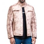 White Waxed Vintage Cafe Racer Leather Jacket
