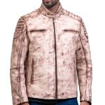 White Waxed Vintage Cafe Racer Leather Jacket Sale
