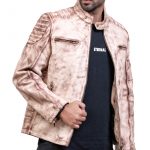 White Waxed Vintage Cafe Racer Leather Jacket for Men