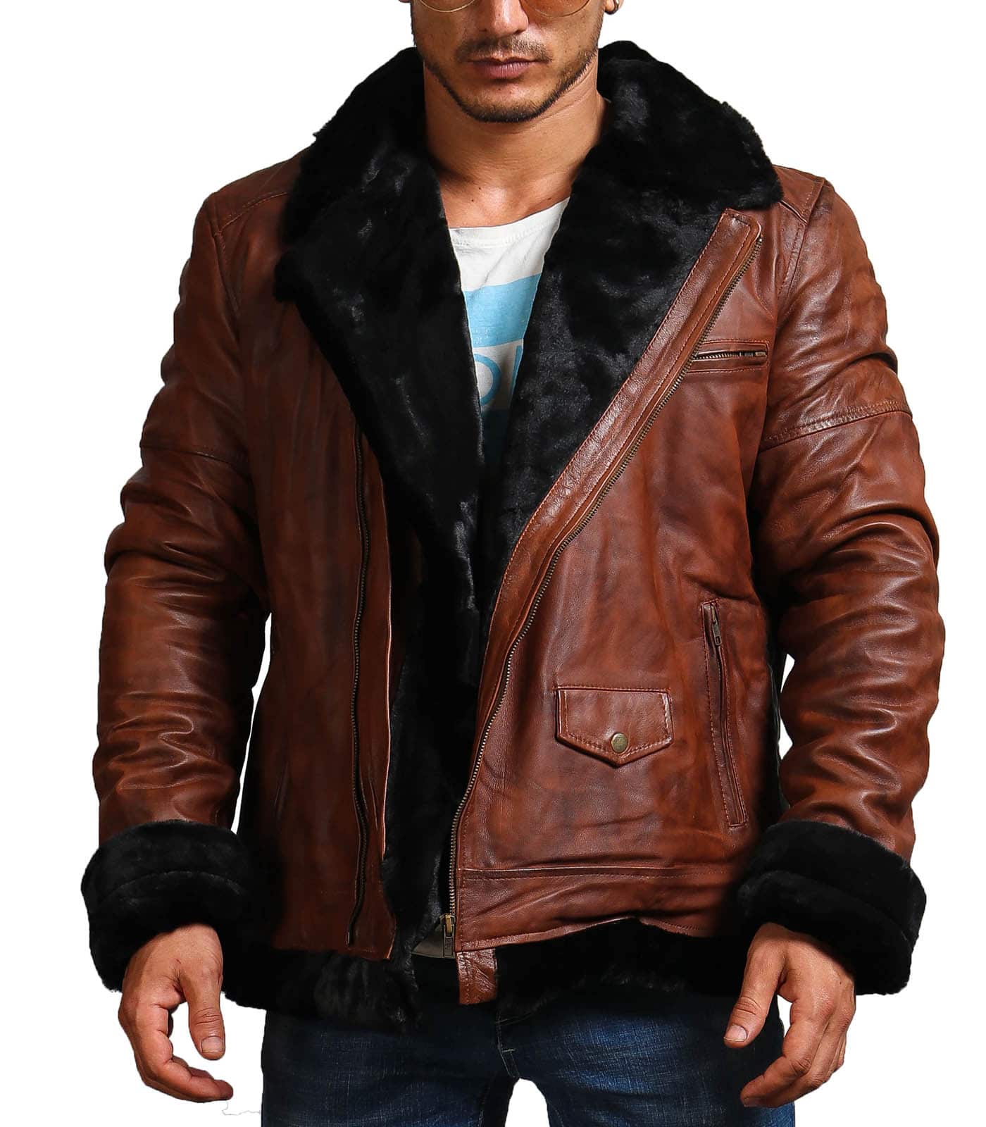 Buy B3 Brown Bomber Leather Jacket for Men | USA Leather Factory