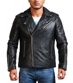 Boda Black Men Cowhide Biker Leather Jacket