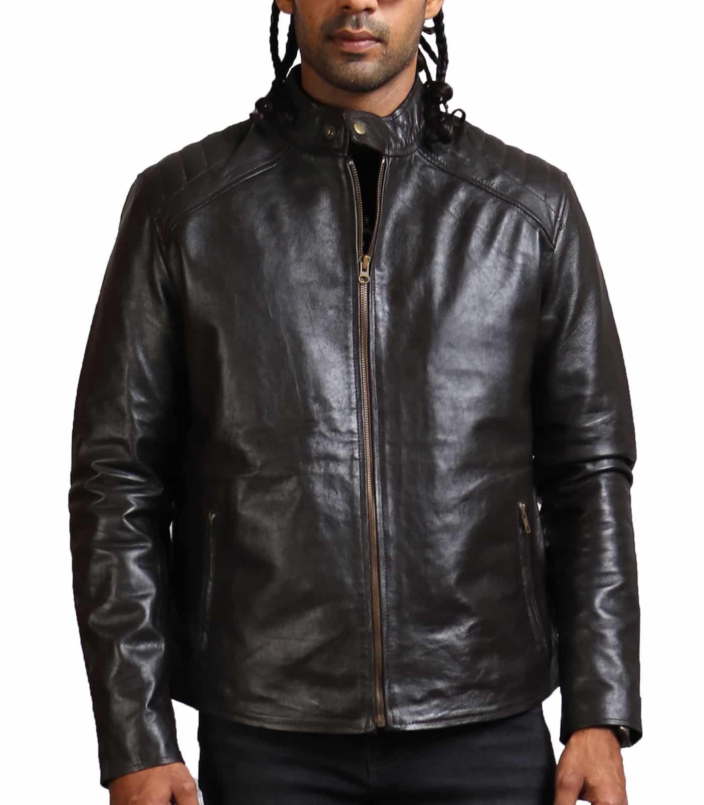 Sword Men Dark Brown Real Leather Jacket USA Leather Factory