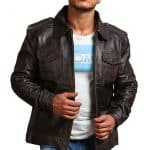 Trucker Vintage Brown Men Leather Jacket