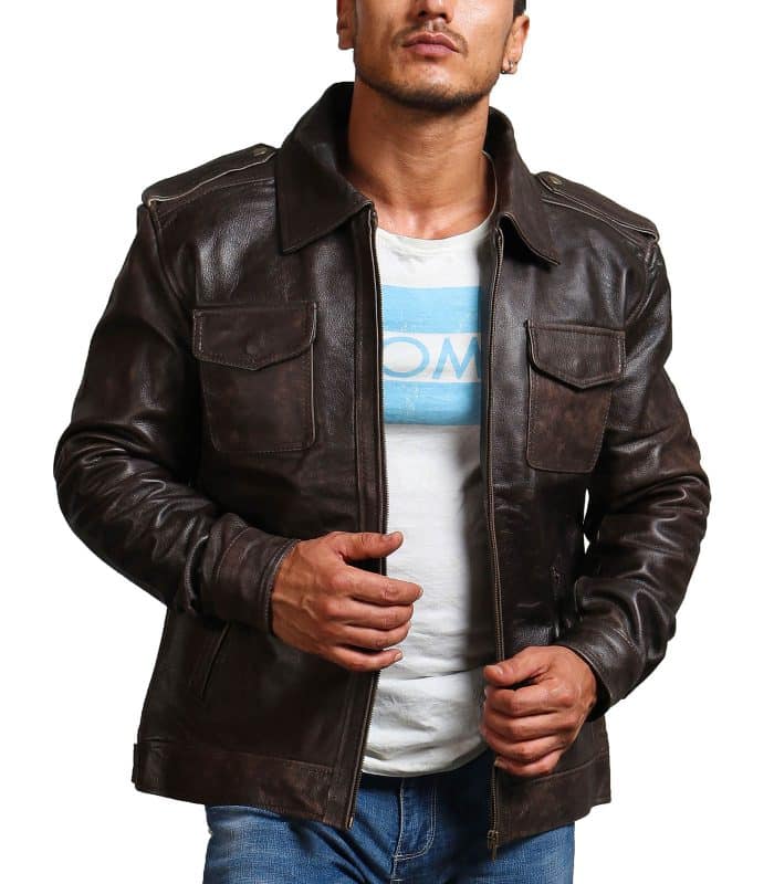 Trucker Vintage Brown Men Leather Jacket