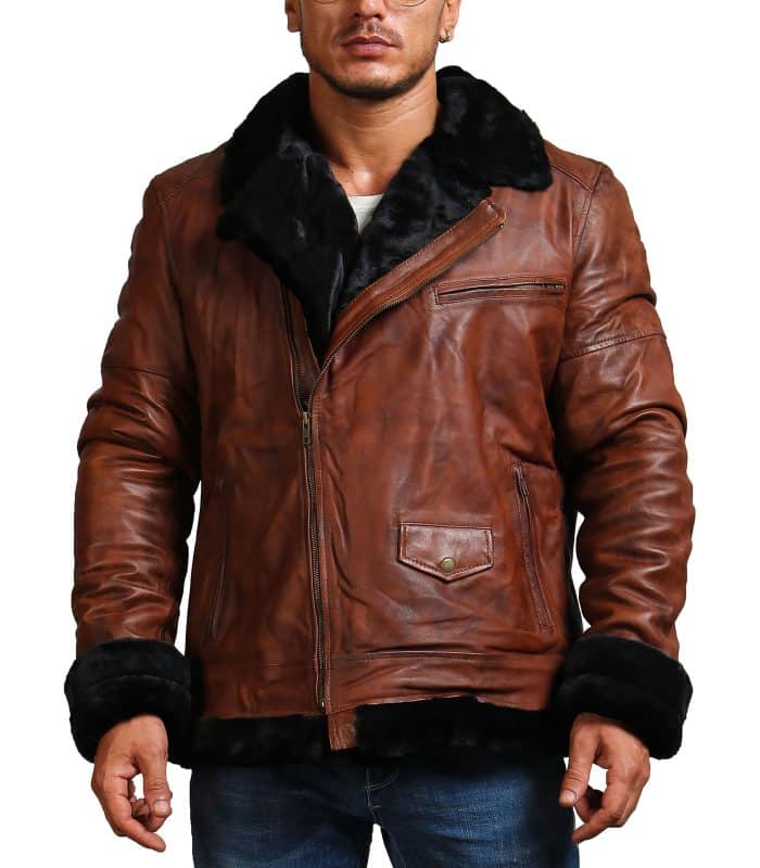 B3 Bomber Men Brown Vintage Fur Leather Jacket