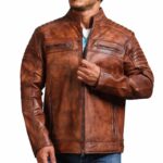 Cafe Racer Vintage Brown Cowhide Motorcycle Jacket Sale USA