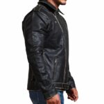 Double Sword Skull Black Distressed Leather Jacket - Image 5